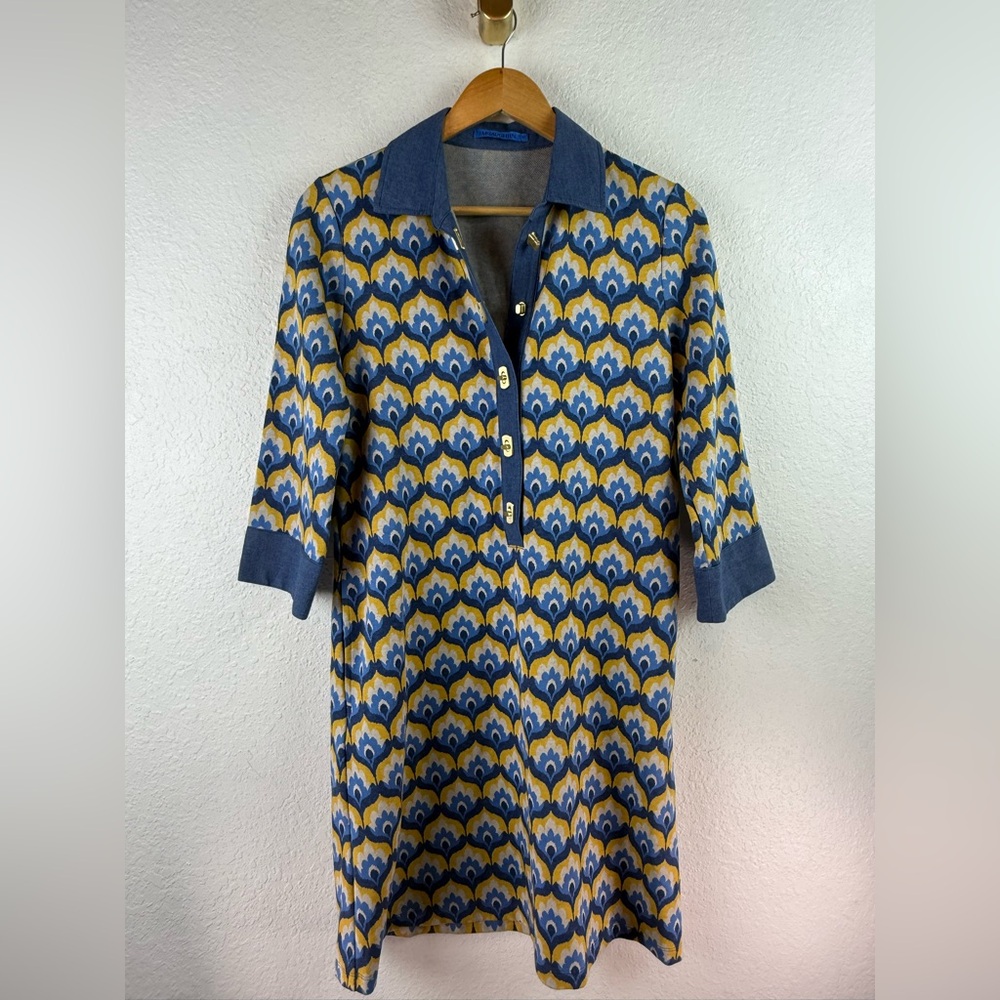 Perfect like new J.McLaughlin Bryony Dress In Mod Squad 3/4 Sleeve Blue - Picture 5 of 12